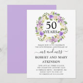 Invitation Noces de mariage 50 ans Fleurs Blanc Violet (Devant / Derrière)