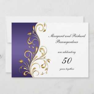 Invitation Noces de mariage 50 ans or violet vintage
