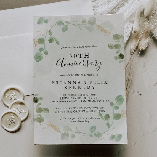 Invitation Noces de mariage 50 ans papier confetti Eucalyptus