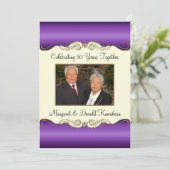 Invitation Noces de mariage 50 ans photo Or et Violet (Debout devant)