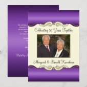 Invitation Noces de mariage 50 ans photo Or et Violet (Devant / Derrière)