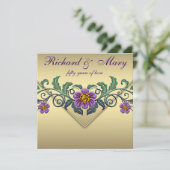 Invitation Noces de mariage 50 ans Purple Petunia Gold (Debout devant)