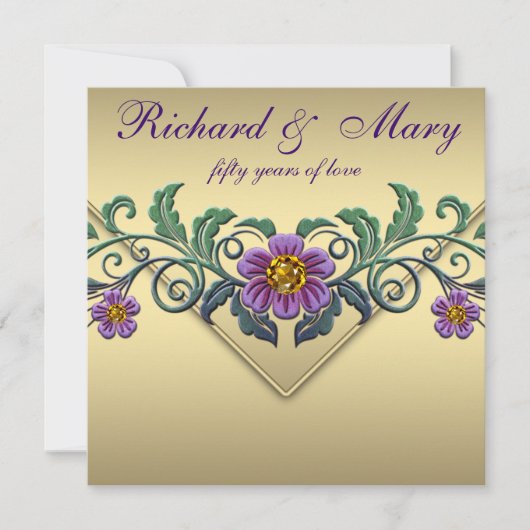 Invitation Noces de mariage 50 ans Purple Petunia Or (Devant)