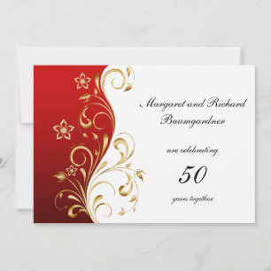 Invitation Noces de mariage 50 ans Tourbillons Rouge Or Vinta