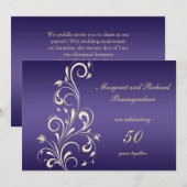 Invitation Noces de mariage 50 ans Tourbillons Violet Or (Devant / Derrière)