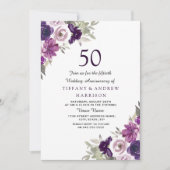 Invitation Noces de mariage 50 ans Violet Floral Pourpre (Devant)