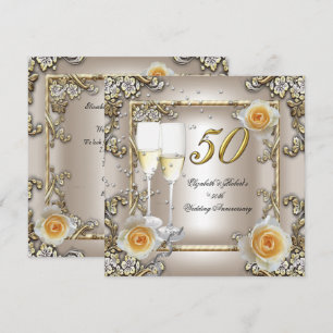 Invitation Noces de mariage 50e anniversaire Crème Rose Or Ar