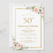 Invitation noces de mariage 50e anniversaire or et rose (Devant)