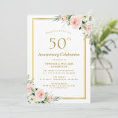 Invitation noces de mariage 50e anniversaire or et rose (Debout devant)