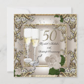 Invitation Noces de mariage 50e anniversaire Rose dorée crème (Devant)