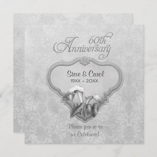 Invitation Noces de mariage 60 ans Silver Calla (Devant / Derrière)
