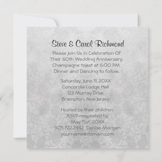 Invitation Noces de mariage 60 ans Silver Calla (Dos)
