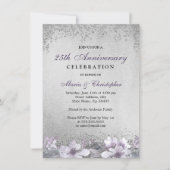 Invitation Noces de Mariage Argent Floral Violet 25 Ans (Devant)