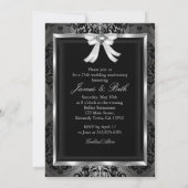 Invitation Noces de mariage Argent Noir Bow & Damask 25ème An (Dos)