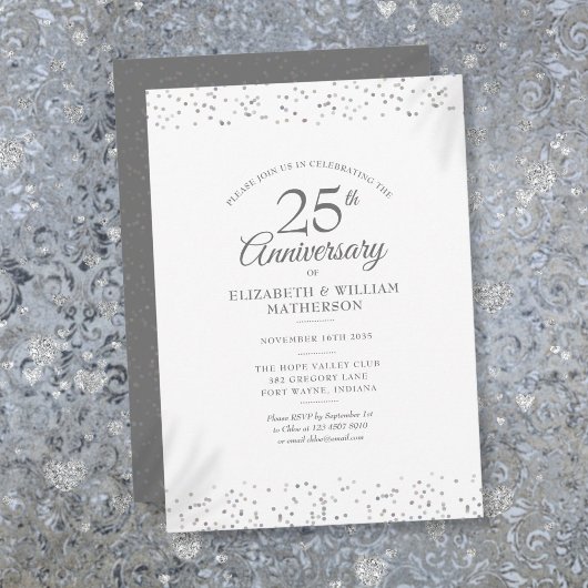 Invitation Noces de mariage Argent Stardust Confetti 25 ans
