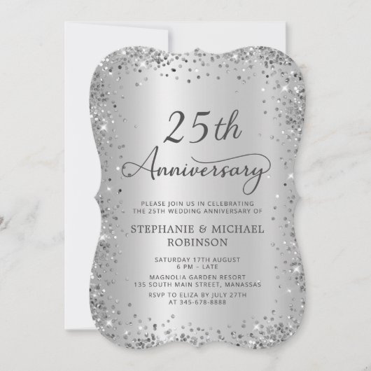 Invitation Noces de Mariage Argentées 25 Ans (Devant)
