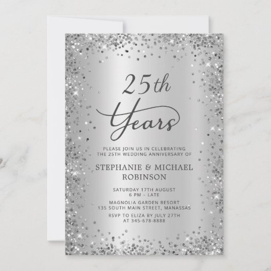 Invitation Noces de Mariage Argentées 25 Ans (Devant)
