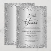 Invitation Noces de Mariage Argentées 25 Ans (Devant / Derrière)