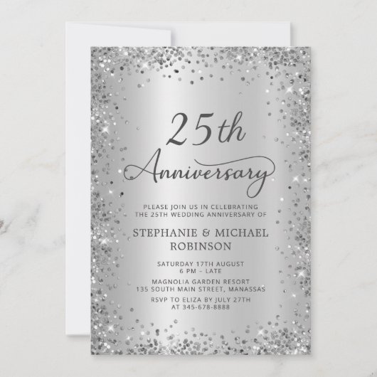 Invitation Noces de Mariage Argentées 25 Ans (Devant)
