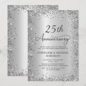 Invitation Noces de Mariage Argentées 25 Ans (Devant / Derrière)