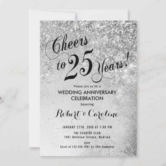 Invitation Noces de mariage d'argent 25 ans (Devant)