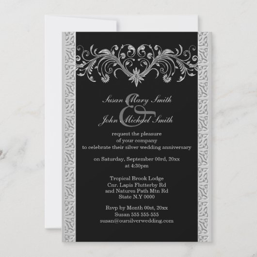 Invitation Noces de mariage d'argent noir engagement (Devant)