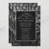 Invitation Noces de mariage de 25 ans en damas noir et argent (Devant / Derrière)