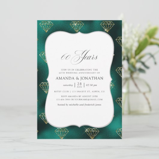 Invitation Noces de mariage de 60 ans sarcelle et or (Debout devant)