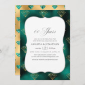 Invitation Noces de mariage de 60 ans sarcelle et or (Devant / Derrière)