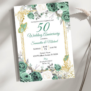 Invitation Noces de mariage Dusty Green Floral Gold 50 ans