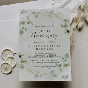 Invitation Noces de Mariage Eucalyptus Confettis Or 50ème Ann