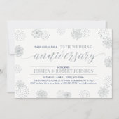 Invitation Noces de Mariage Fleur Moderne Argent 25 Ans (Devant)