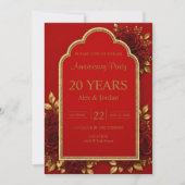Invitation Noces de Mariage Fleuries Rouge et Or (Devant)