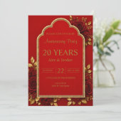 Invitation Noces de Mariage Fleuries Rouge et Or (Debout devant)