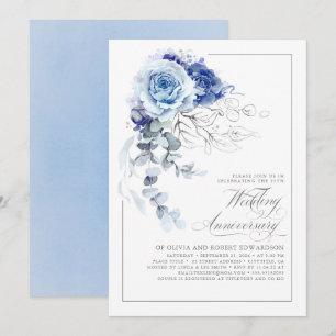 Invitation Noces de mariage florales bleu poussiéreux et arge