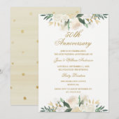 Invitation Noces de mariage florales en or 50 ans (Devant / Derrière)