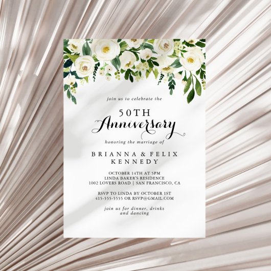 Invitation Noces de mariage Greenery White Floral 50 ans