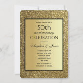 Invitation Noces de mariage pailletées noir et or 50e anniver (Devant)