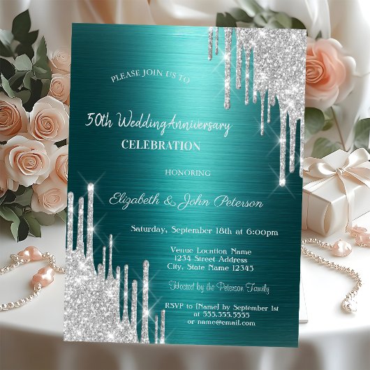 Invitation Noces de Mariage Paillettes Vertes