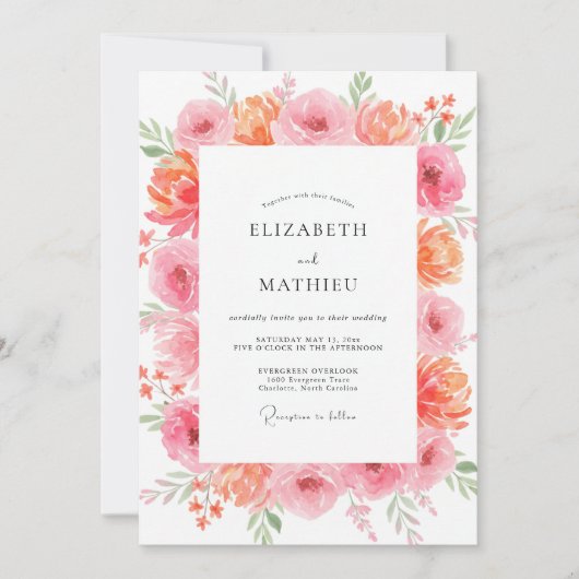 Invitation Noces de Paeonie Corail Saumon (Devant)
