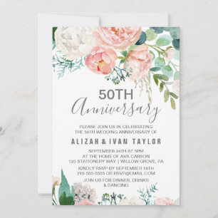 Invitation Noces de peonies romantiques 50 ans