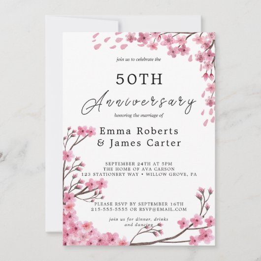 Invitation Noces de peonies romantiques 50 ans (Devant)