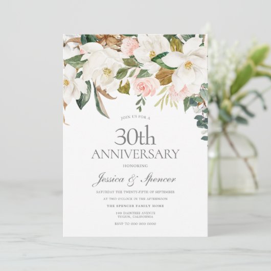 Invitation Noces de perle & Fleurs blanches 30e anniversaire  (Debout devant)