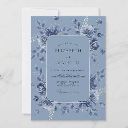 Invitation Noces de Pivoine Azur Acier (Devant)