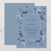 Invitation Noces de Pivoine Azur Acier (Devant / Derrière)