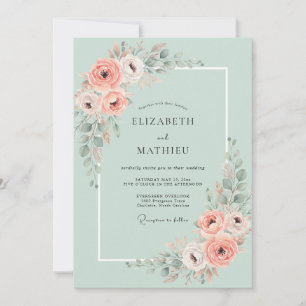 Invitation Noces de Pivoine Corail Mousse de Mer