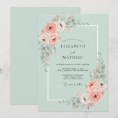 Invitation Noces de Pivoine Corail Mousse de Mer (Devant / Derrière)