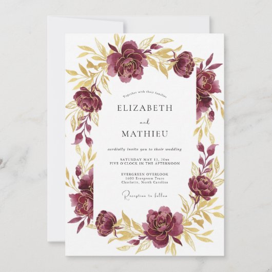 Invitation Noces de Pivoine Ocre Pourpre (Devant)