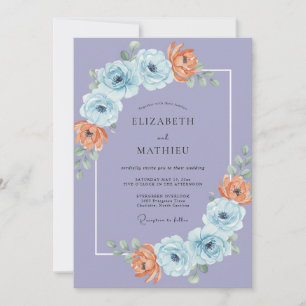 Invitation Noces de Pivoine Terracotta Poussiéreuse au Bleuet