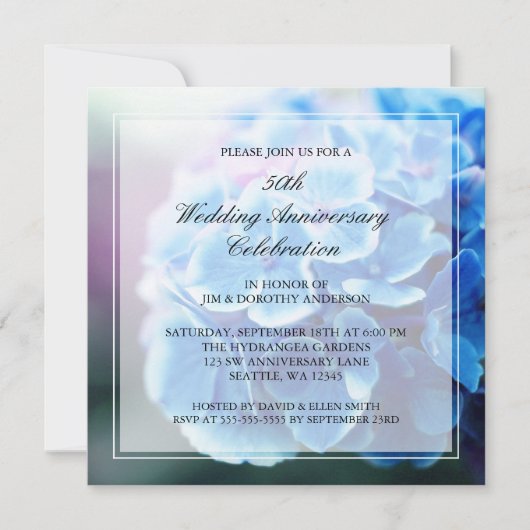 Invitation Noces de porcelaine Hydrangea Bleu Violet 50ème An (Devant)